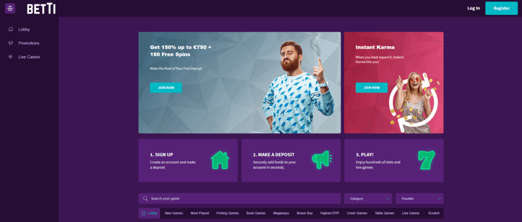 Betti Casino Desktop Screenshot