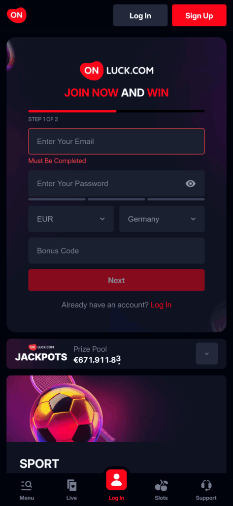 Onluck Casino Mobile Screenshot