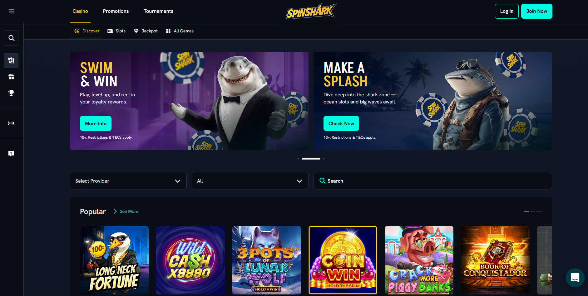 Spinshark Casino Desktop Screenshot